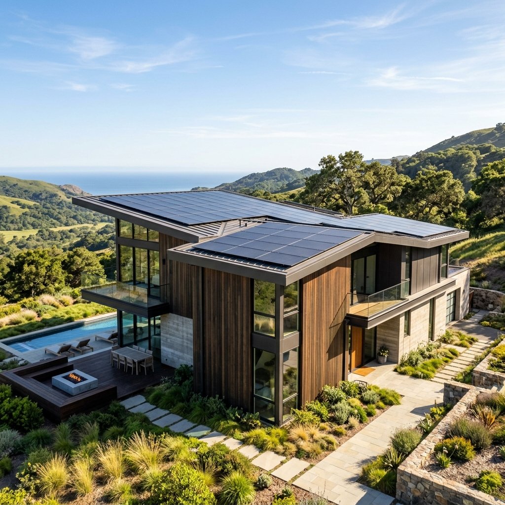 Residência moderna com painéis solares